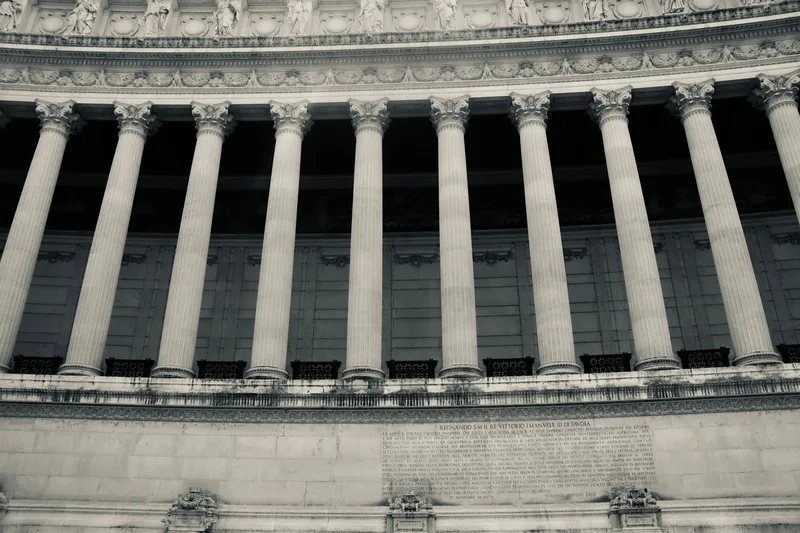 Neoclassical stone columns of a government building